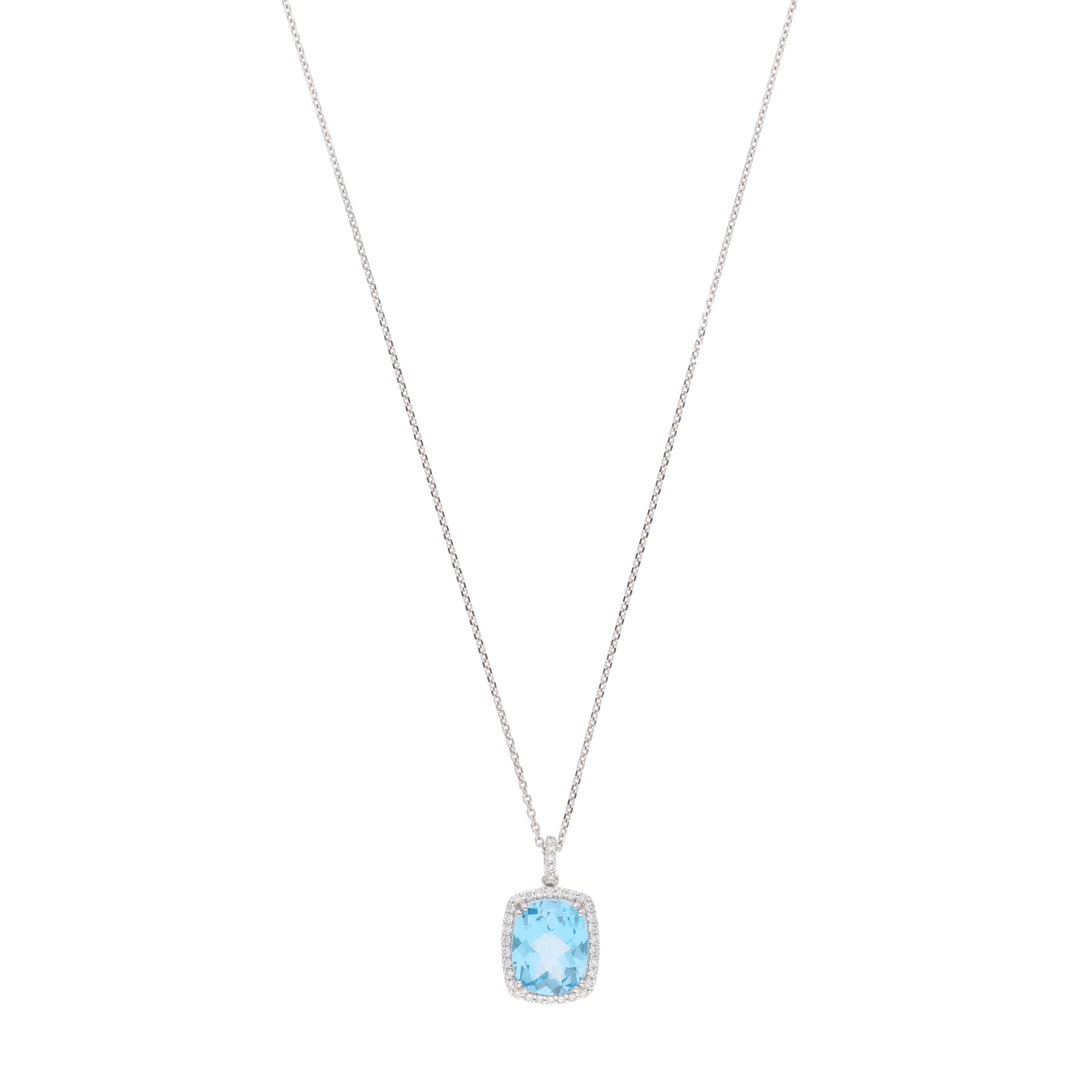 Collar topacio azul y brillantes 14K
