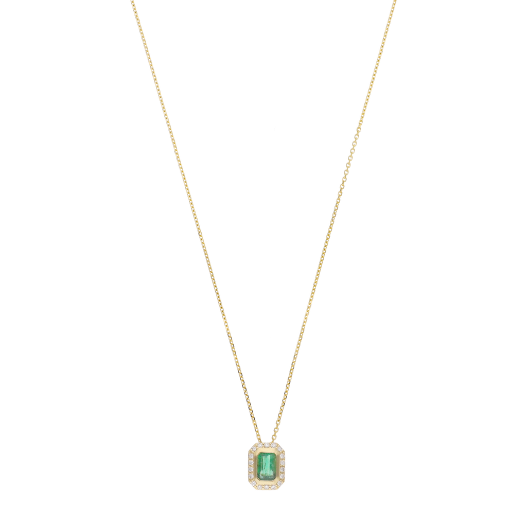 Collar esmeralda bisel liso y brillantes 14K