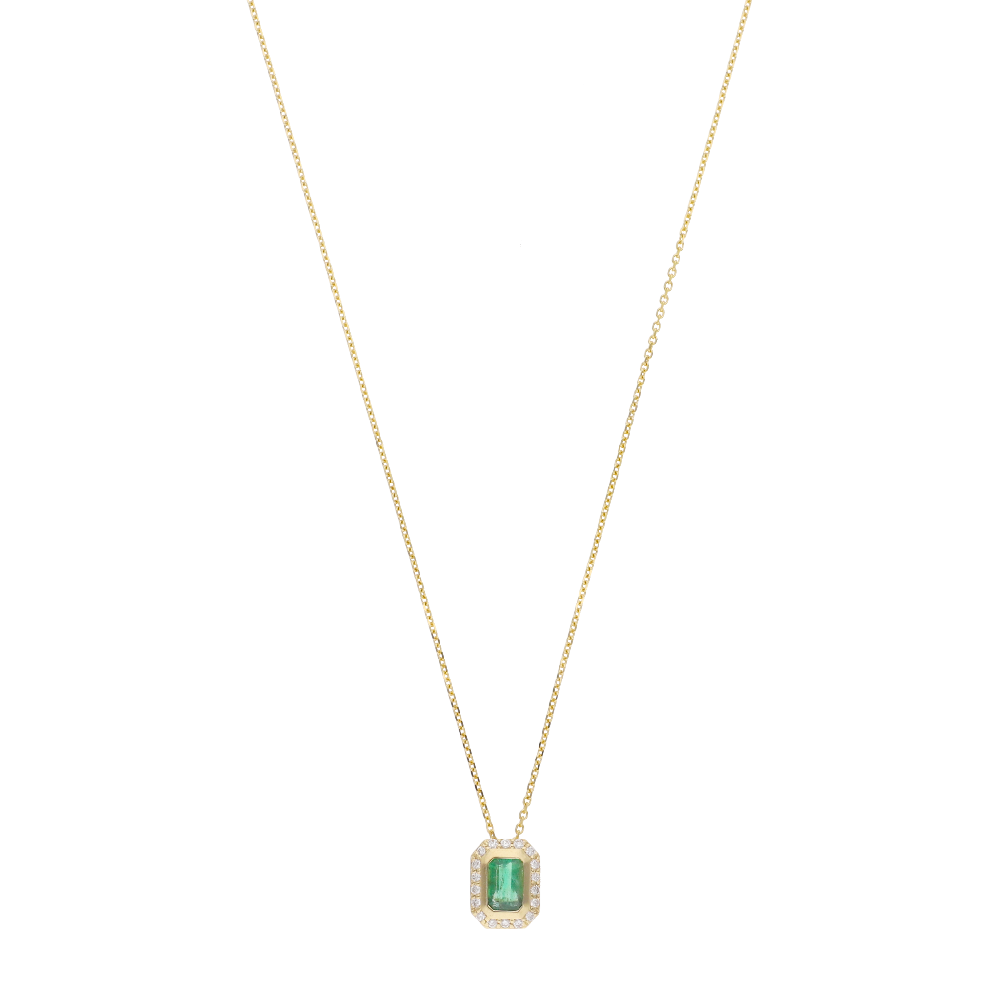 Collar esmeralda bisel liso y brillantes 14K