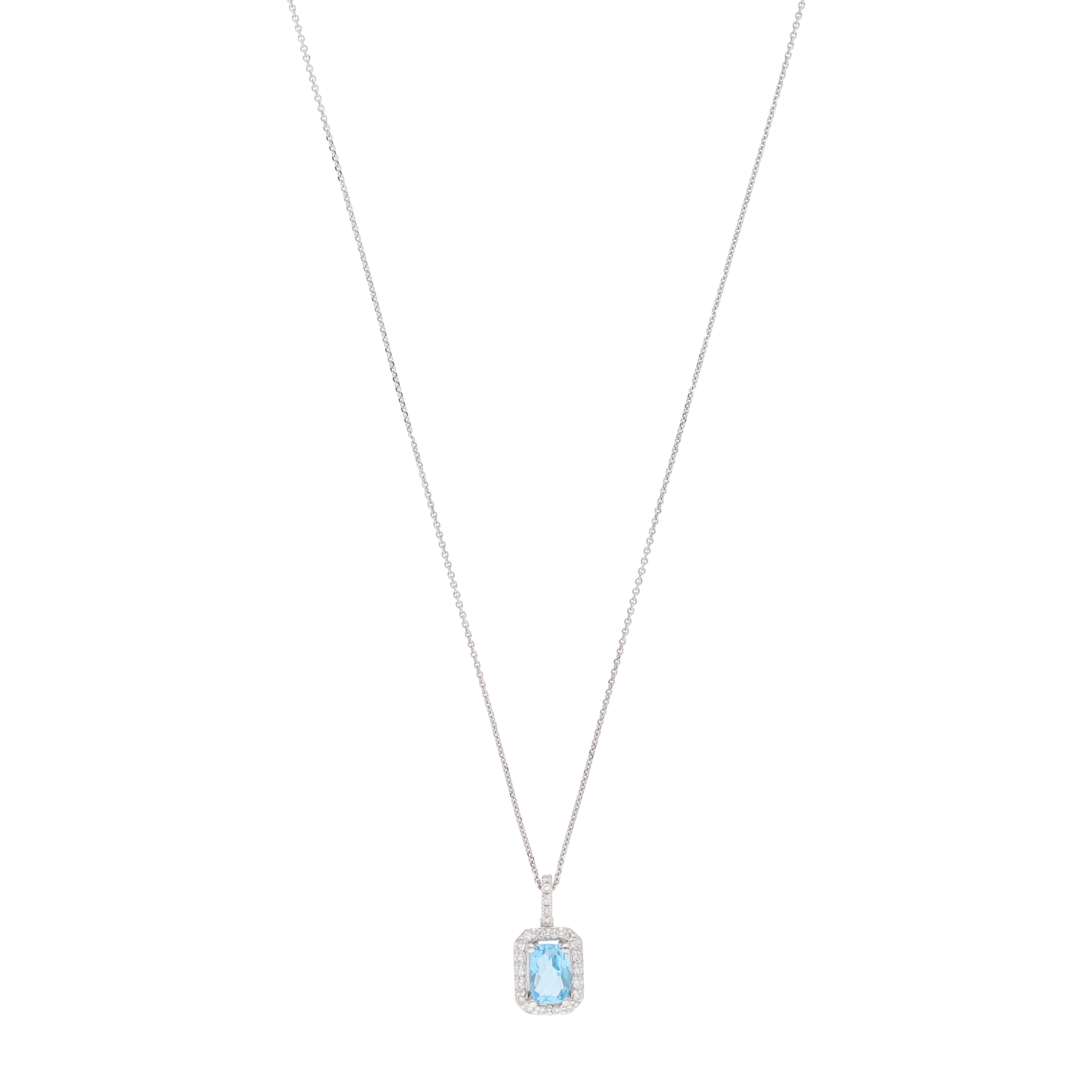 Collar topacio azul y brillantes oro blanco 14K