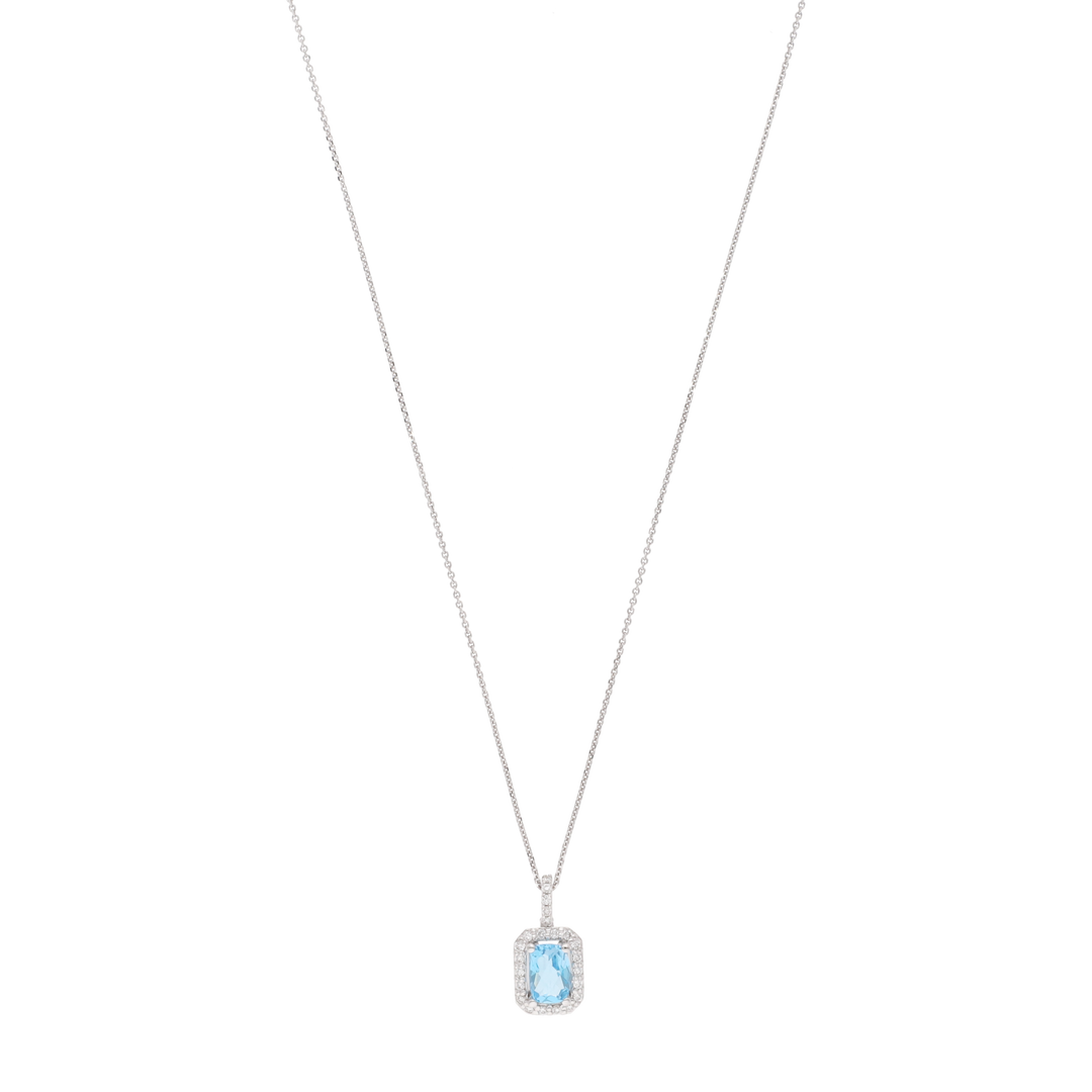 Collar topacio azul y brillantes oro blanco 14K