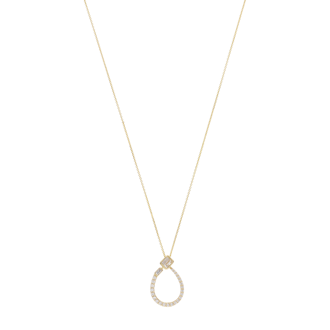 Collar media luna baguettes y brillantes 14K