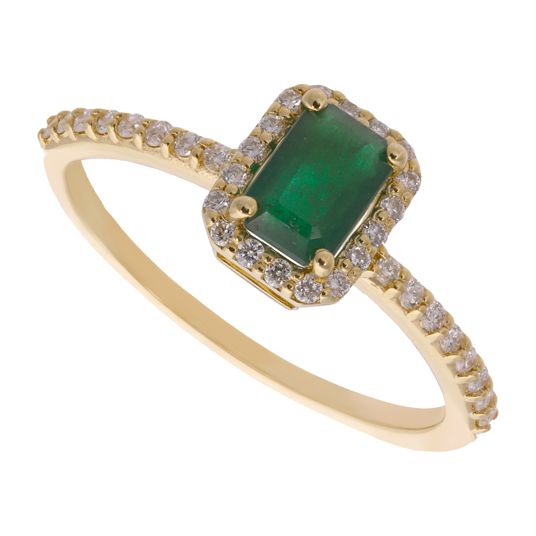 Anillo esmeralda y diamantes 14K