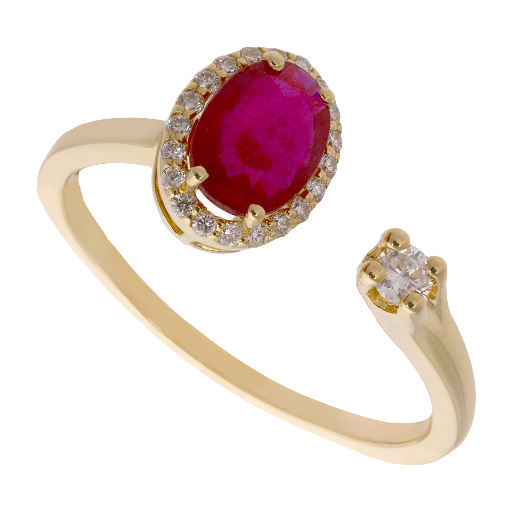 Anillo rubí oval y brillantes 14K