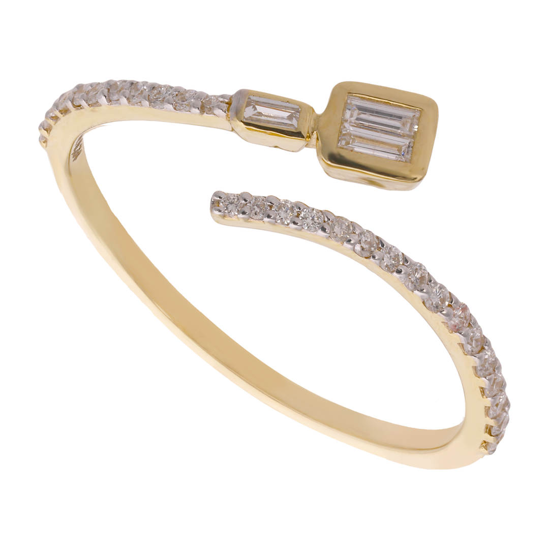 Anillo "tu y yo" baguettes y brillantes 14K