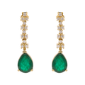 Aretes largos esmeralda pera y brillantes 14K