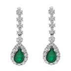 Aretes largos esmeralda pera y brillantes 14K