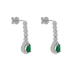 Aretes largos esmeralda pera y brillantes 14K