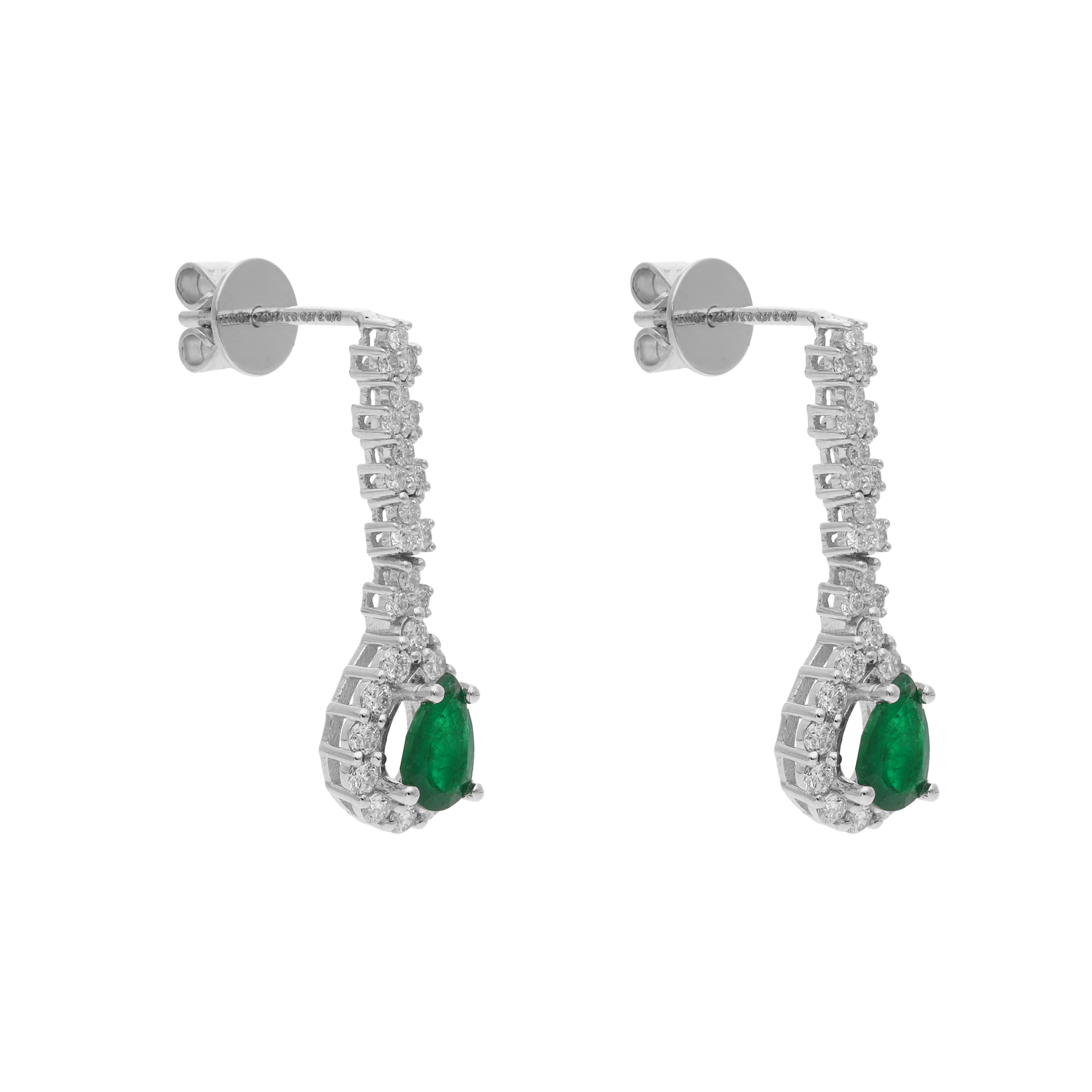 Aretes largos esmeralda pera y brillantes 14K