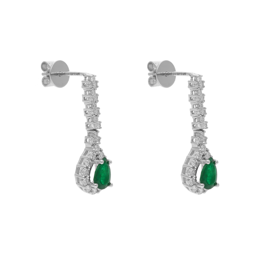 Aretes largos esmeralda pera y brillantes 14K