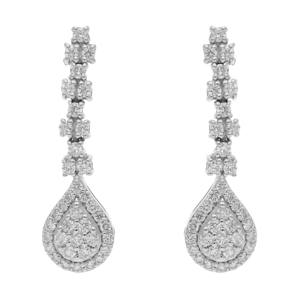 Aretes largos brillantes oro blanco 14K