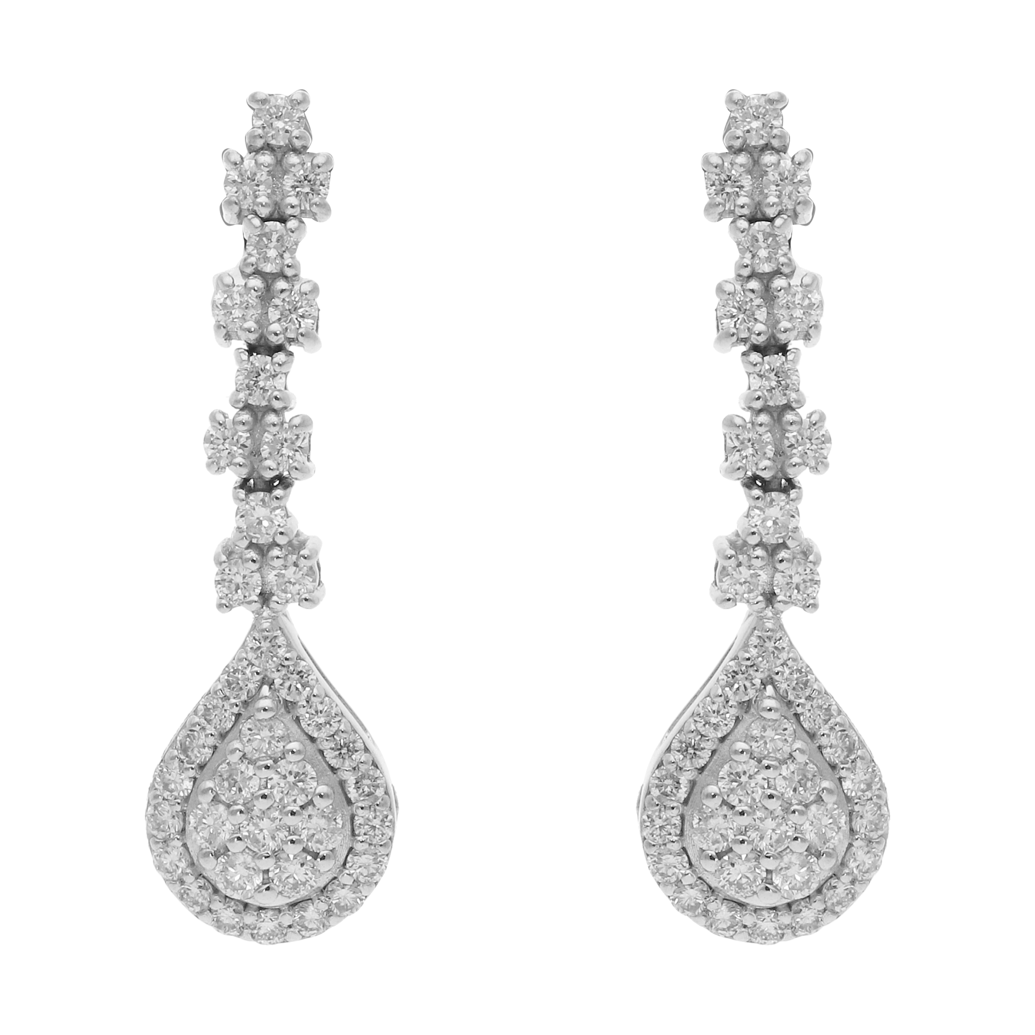 Aretes largos brillantes oro blanco 14K