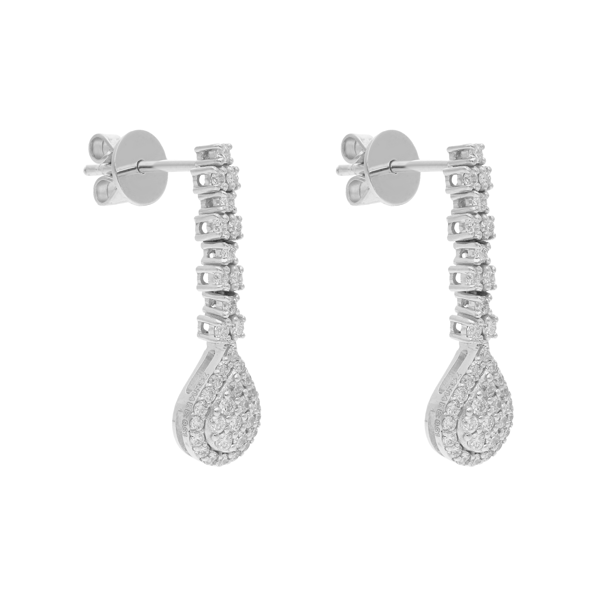 Aretes largos brillantes oro blanco 14K