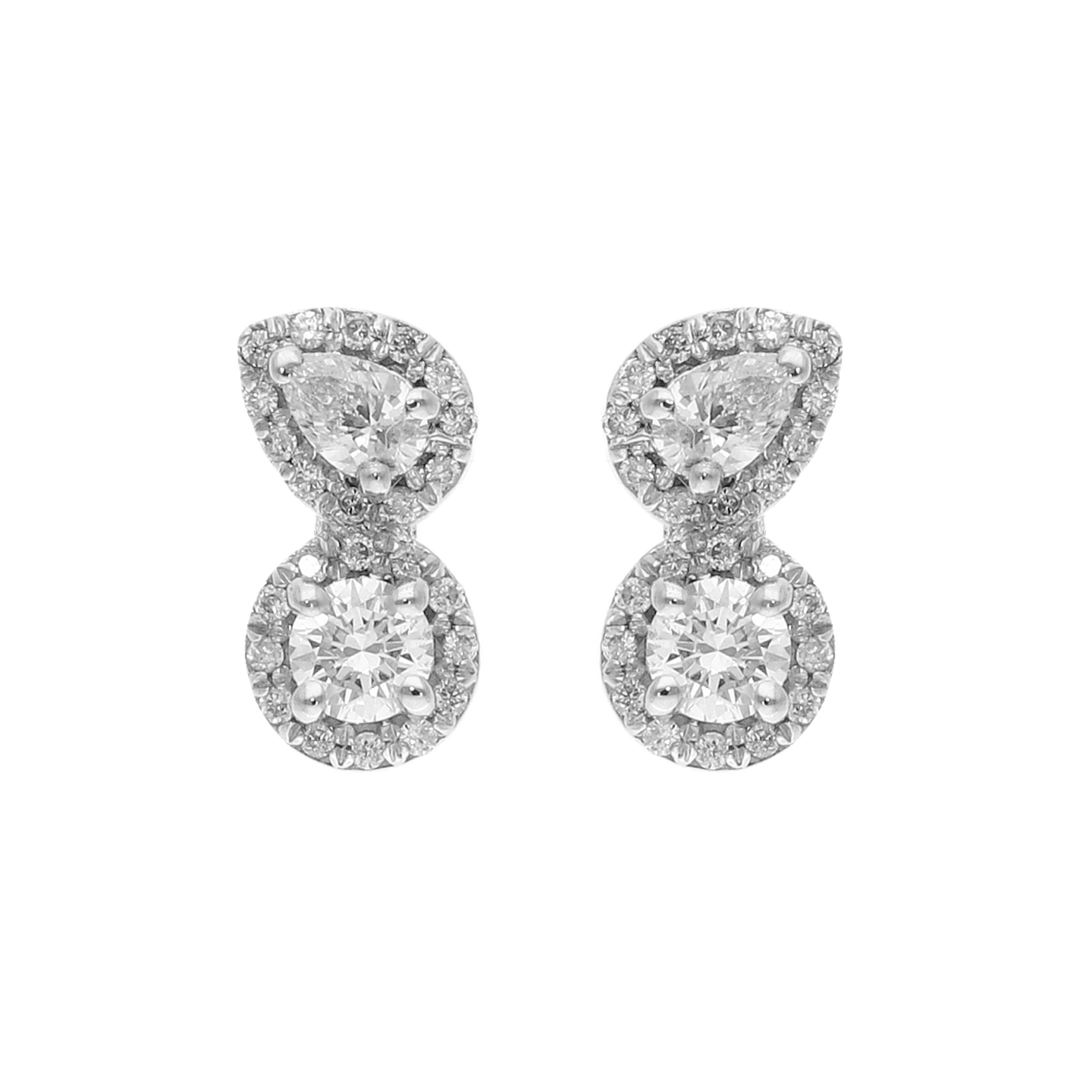 Broquel diamantes gota y brillante 14K