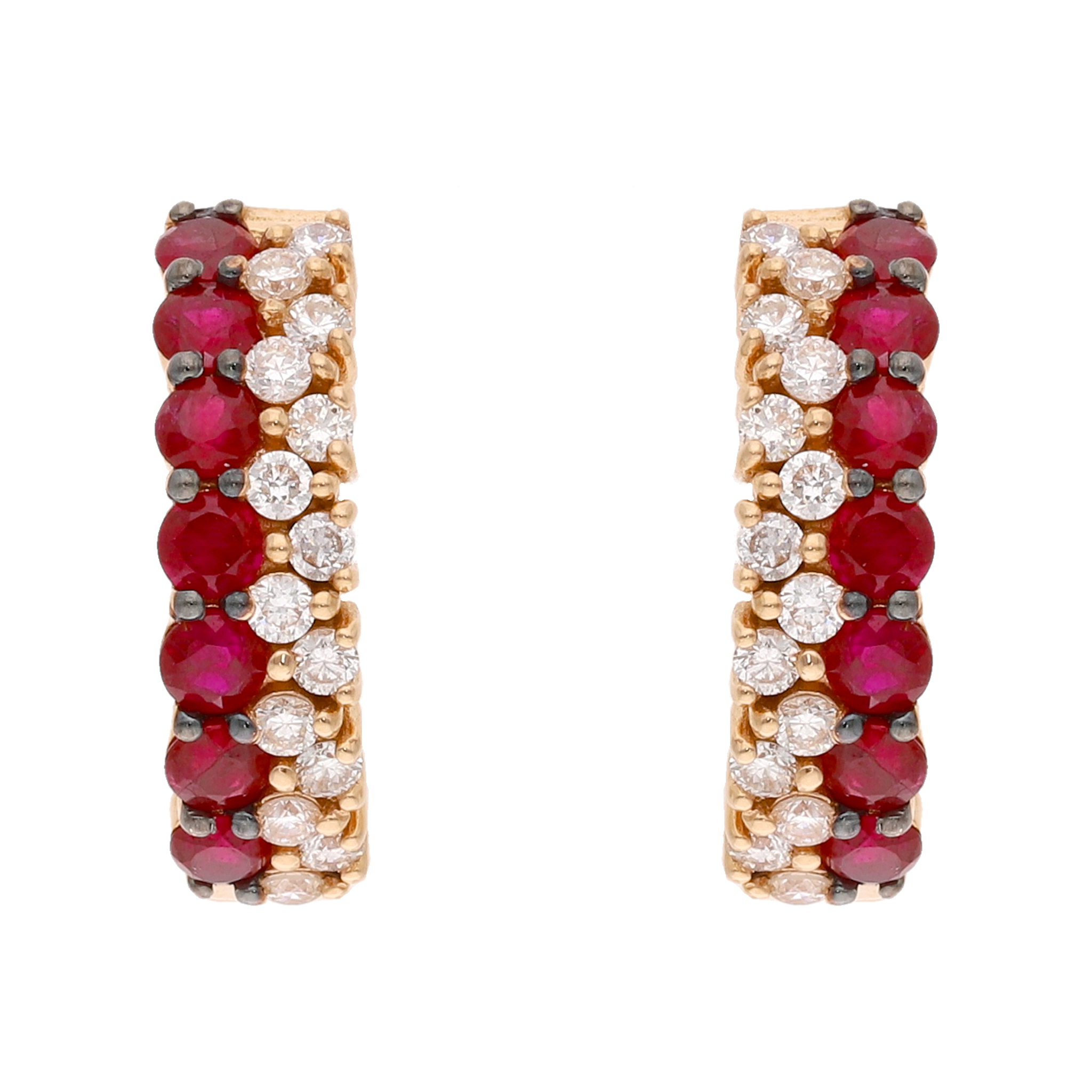 Huggies 2 filas rubíes y diamantes 14K
