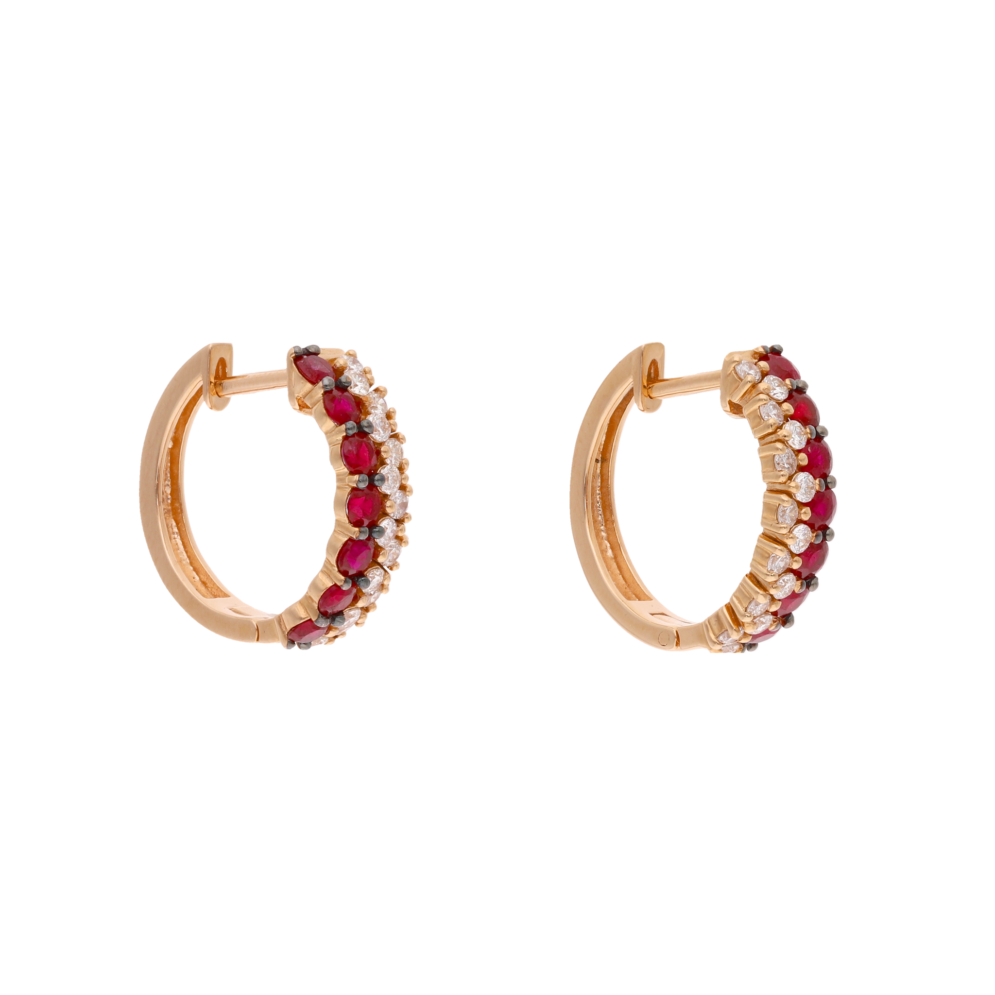 Huggies 2 filas rubíes y diamantes 14K