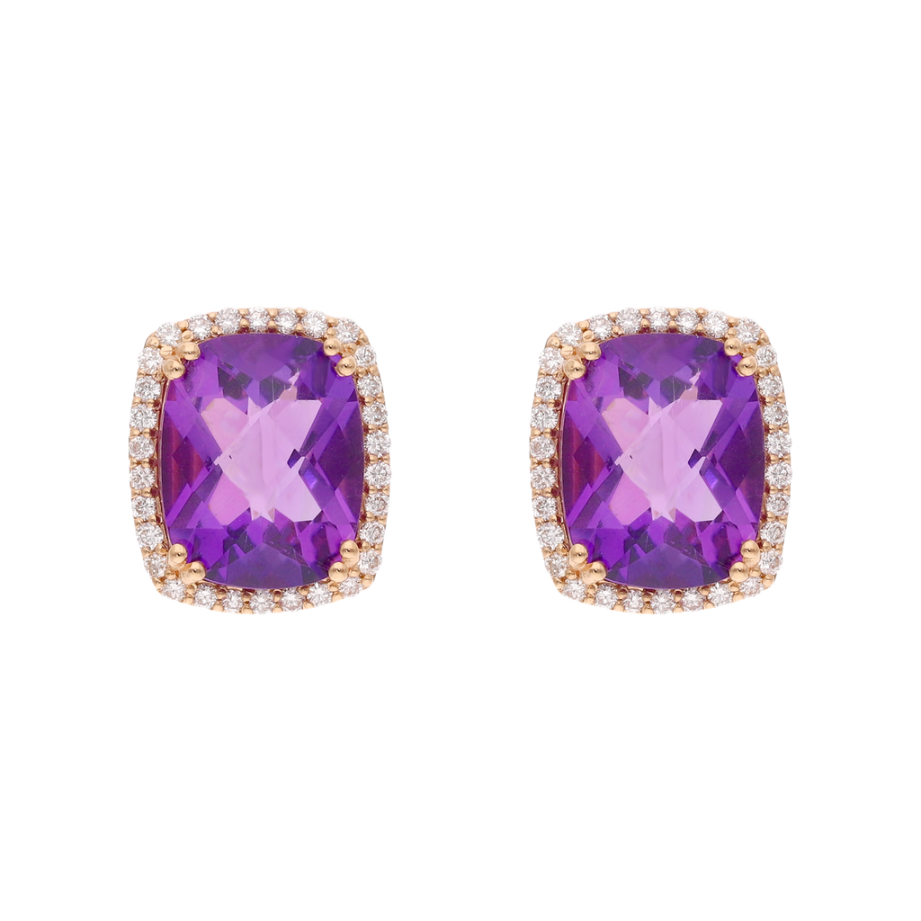 Broquel amatista y brillantes oro rosa 14K