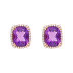 Broquel amatista y brillantes oro rosa 14K