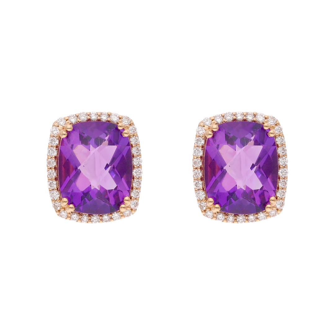 Broquel amatista y brillantes oro rosa 14K