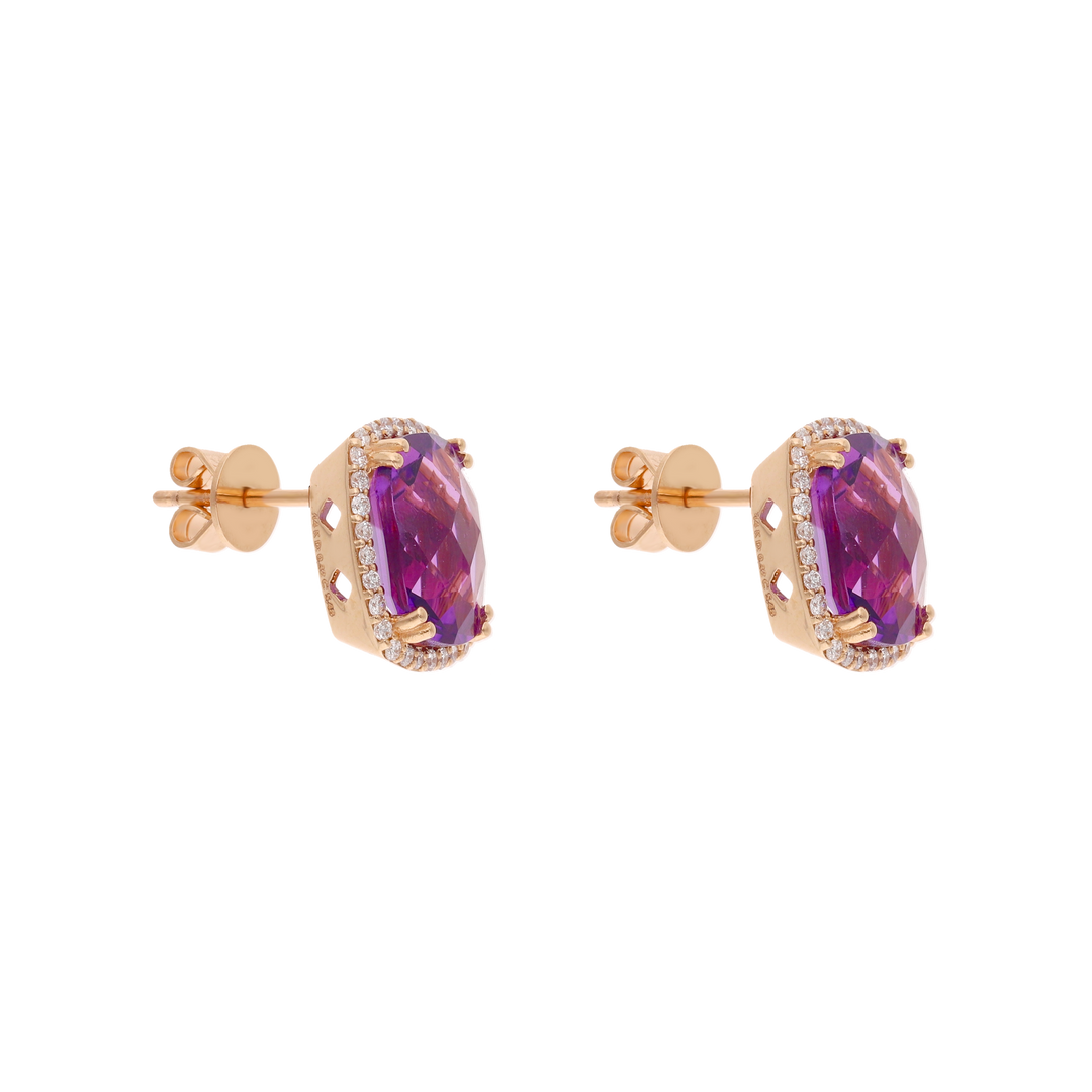 Broquel amatista y brillantes oro rosa 14K