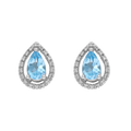 Broquel topacio azul gota y brillantes 14K