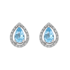 Broquel topacio azul gota y brillantes 14K