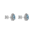 Broquel topacio azul gota y brillantes 14K