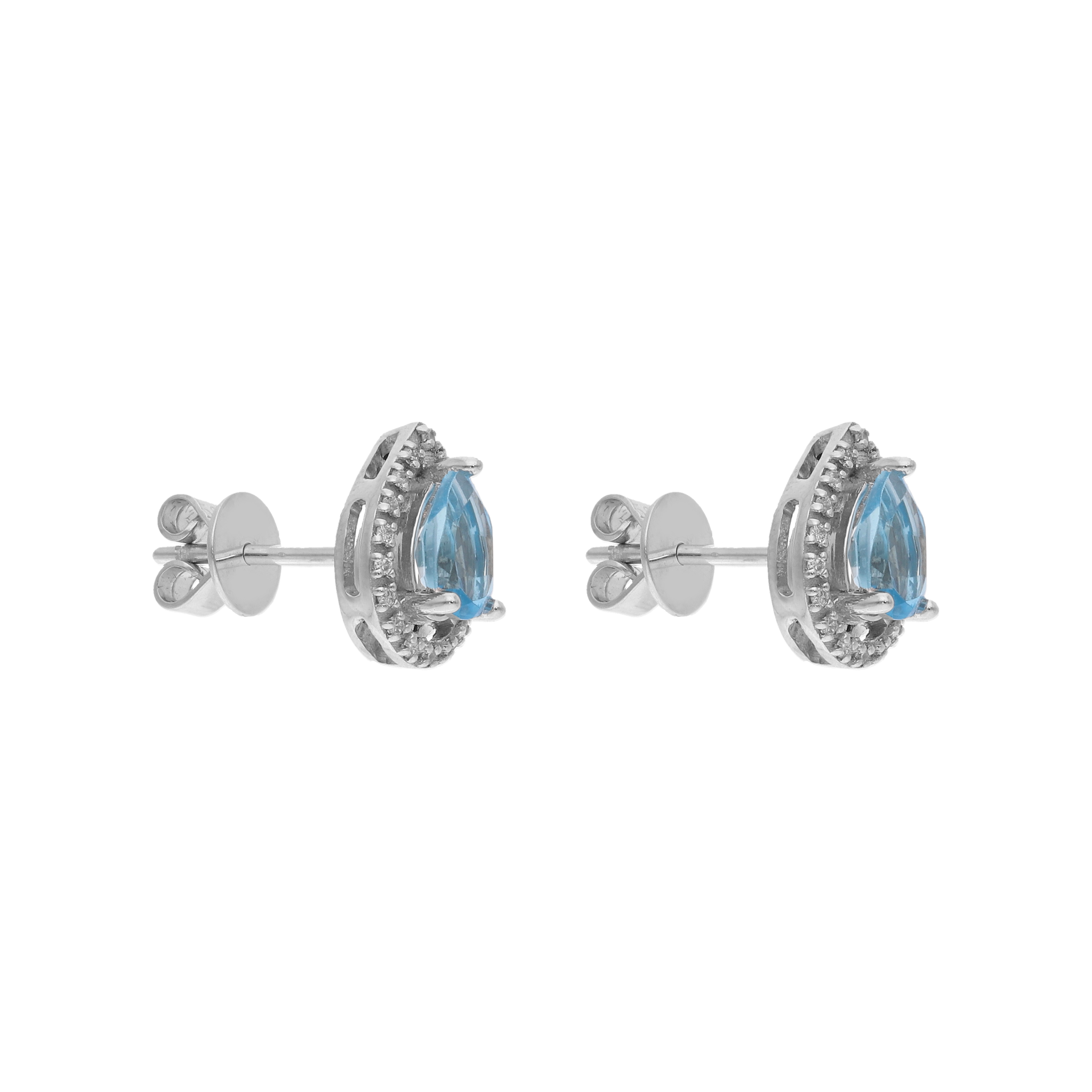 Broquel topacio azul gota y brillantes 14K