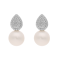 Aretes gota diamantes pave perla 14K