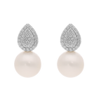Aretes gota diamantes pave perla 14K