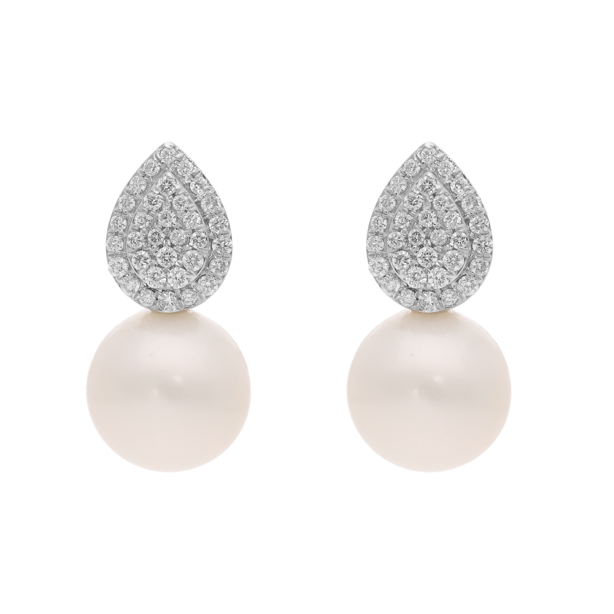 Aretes gota diamantes pave perla 14K