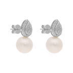 Aretes gota diamantes pave perla 14K