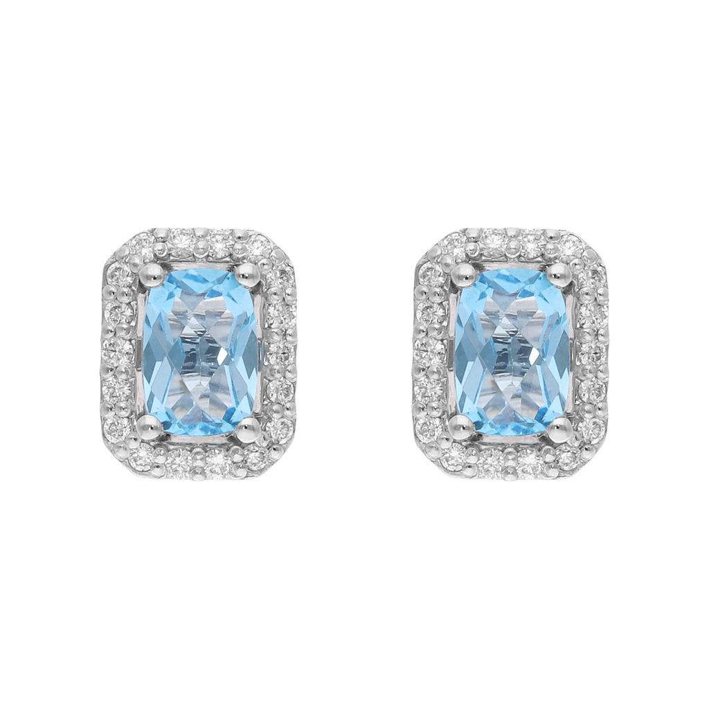 Broquel topacio azul y brillantes 14K