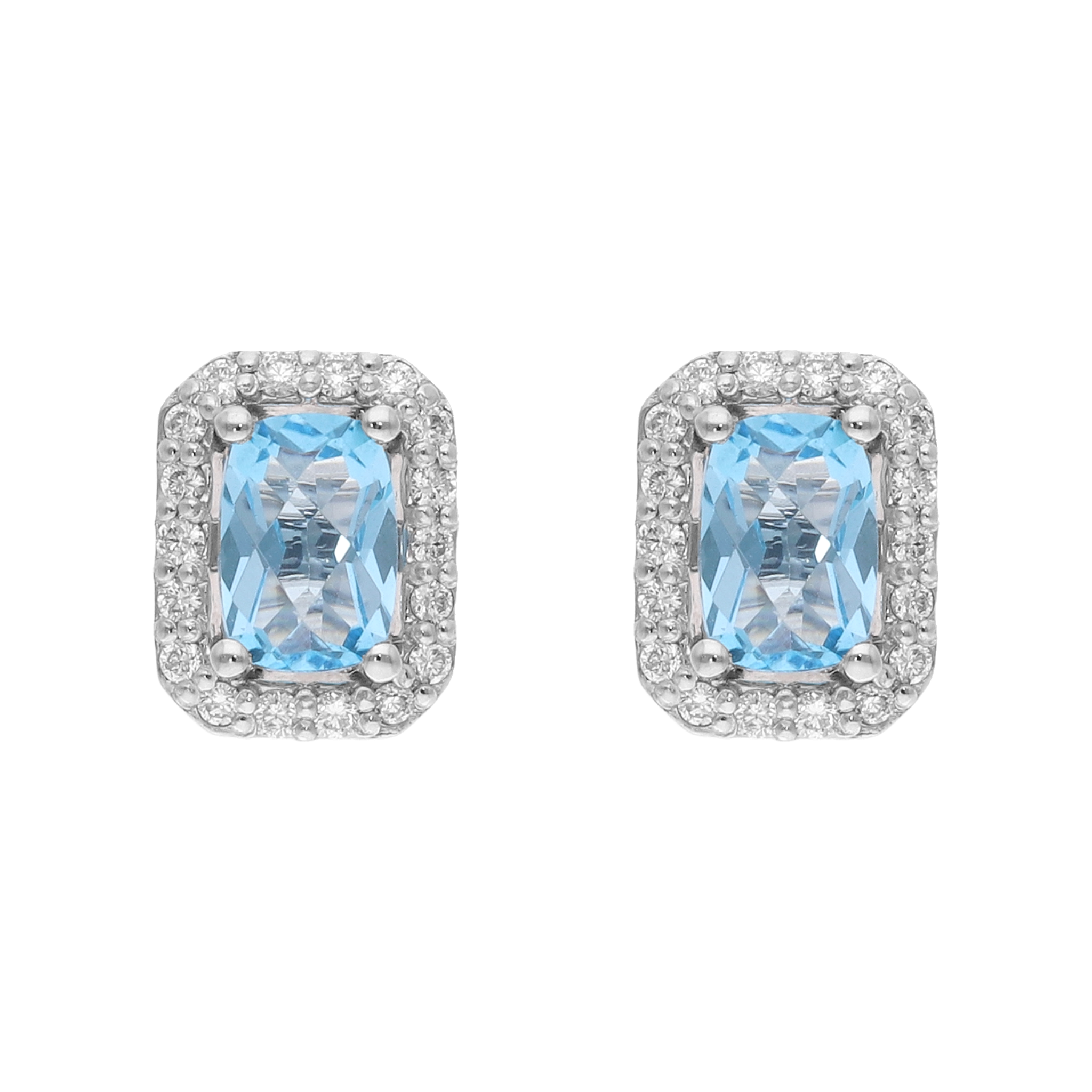Broquel topacio azul y brillantes 14K