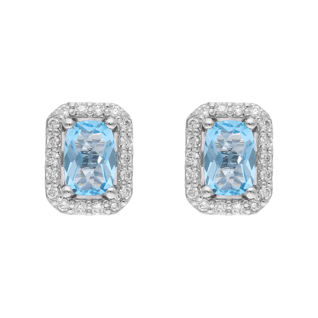 Broquel topacio azul y brillantes 14K
