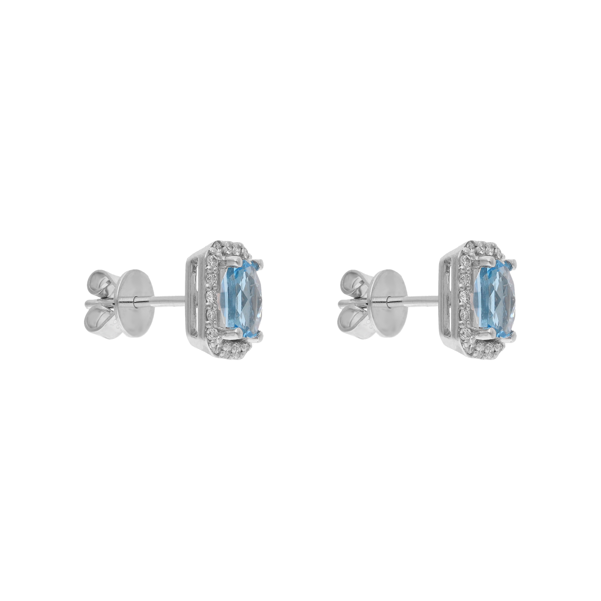 Broquel topacio azul y brillantes 14K