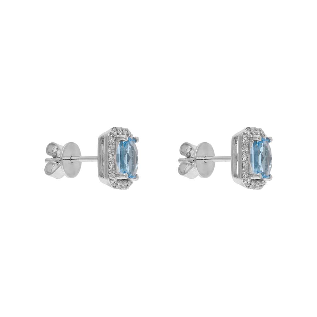Broquel topacio azul y brillantes 14K