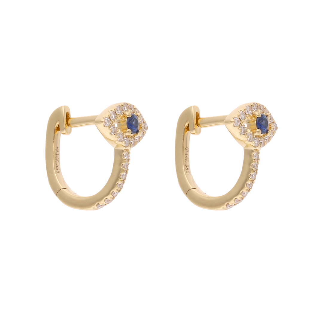 Huggies ojo turco zafiro y diamantes 14K