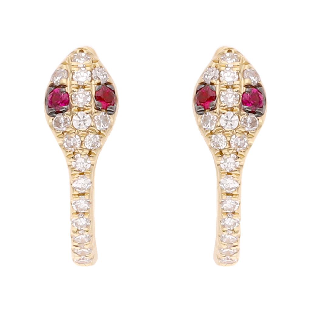 Huggies serpiente esmeralda/rubí y diamantes 14K