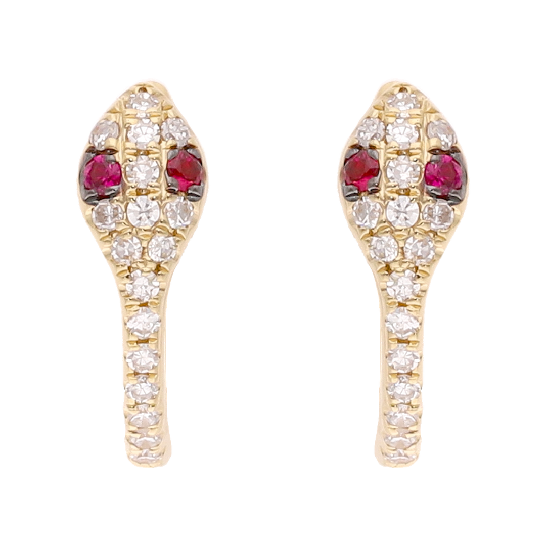 Huggies serpiente esmeralda/rubí y diamantes 14K