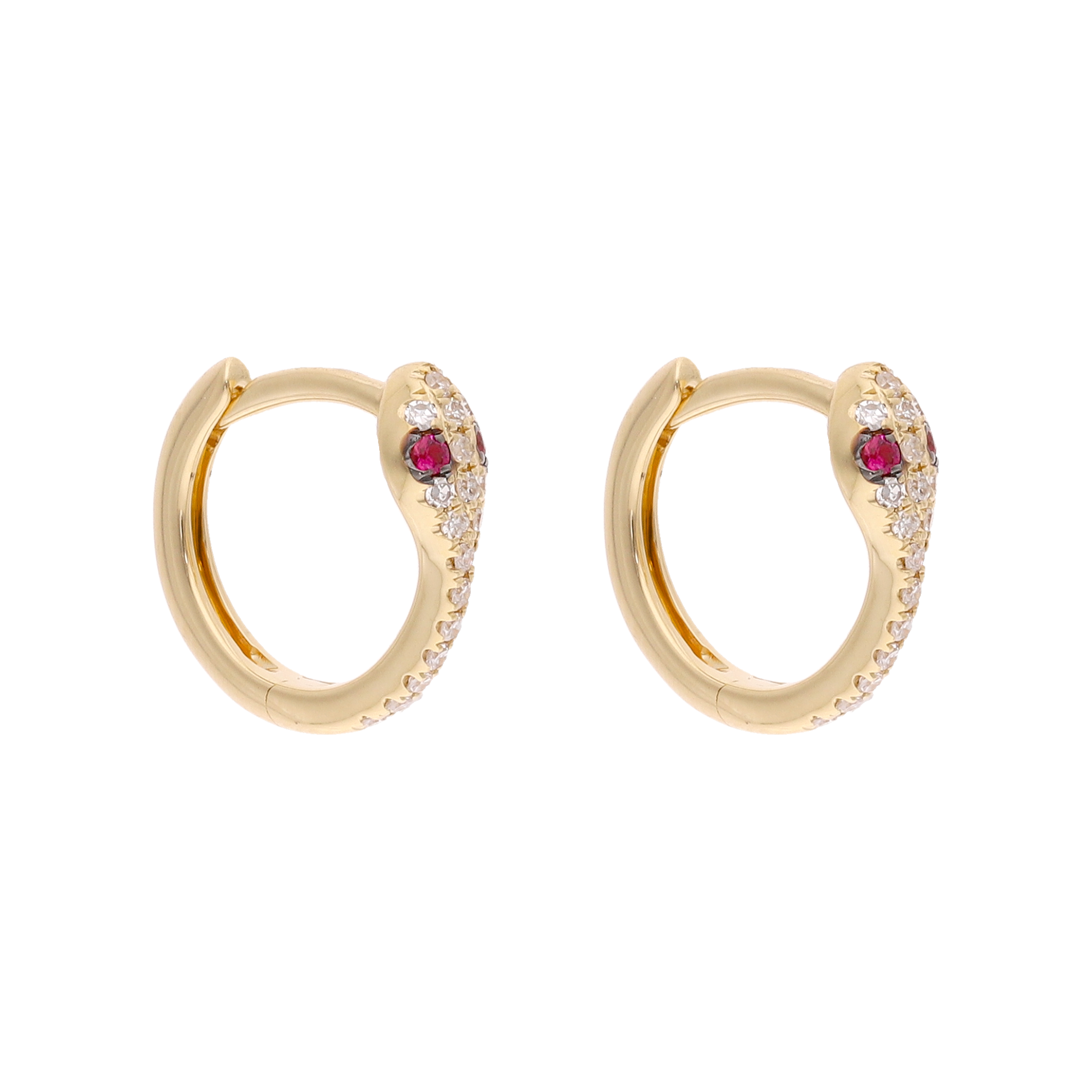 Huggies serpiente esmeralda/rubí y diamantes 14K