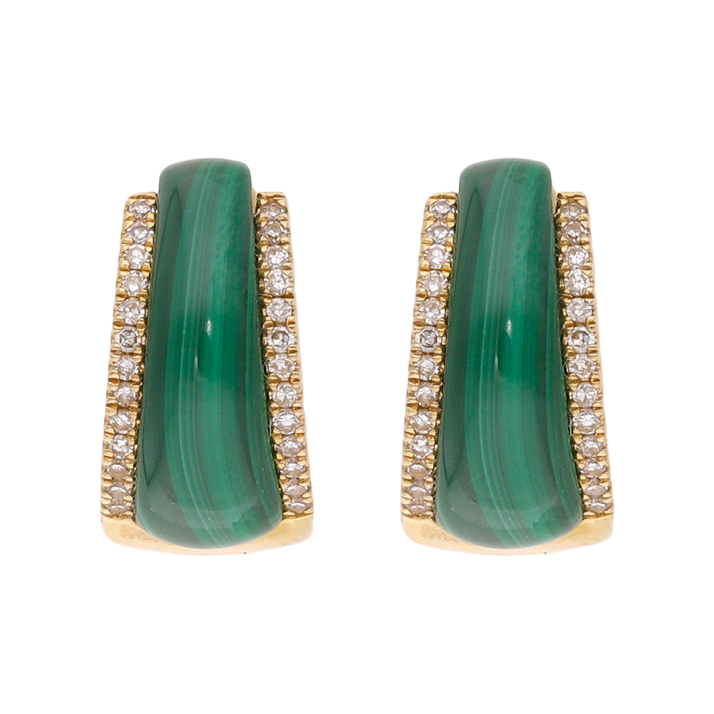 Arracadas malaquita y brillantes 14K