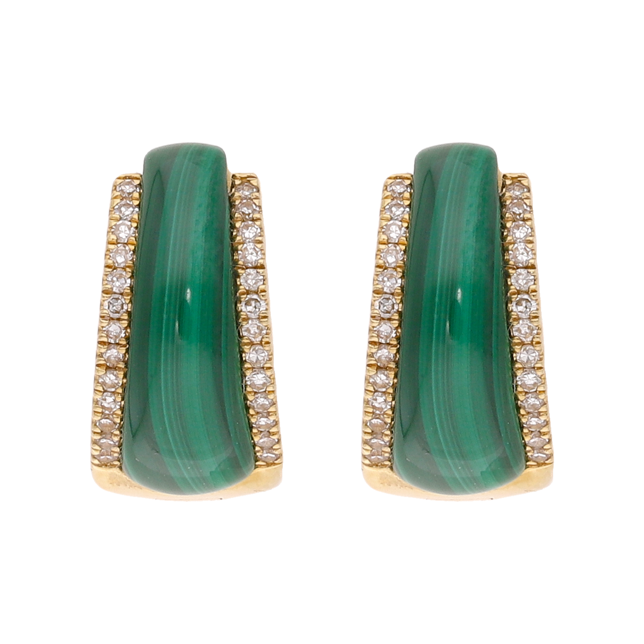 Arracadas malaquita y brillantes 14K