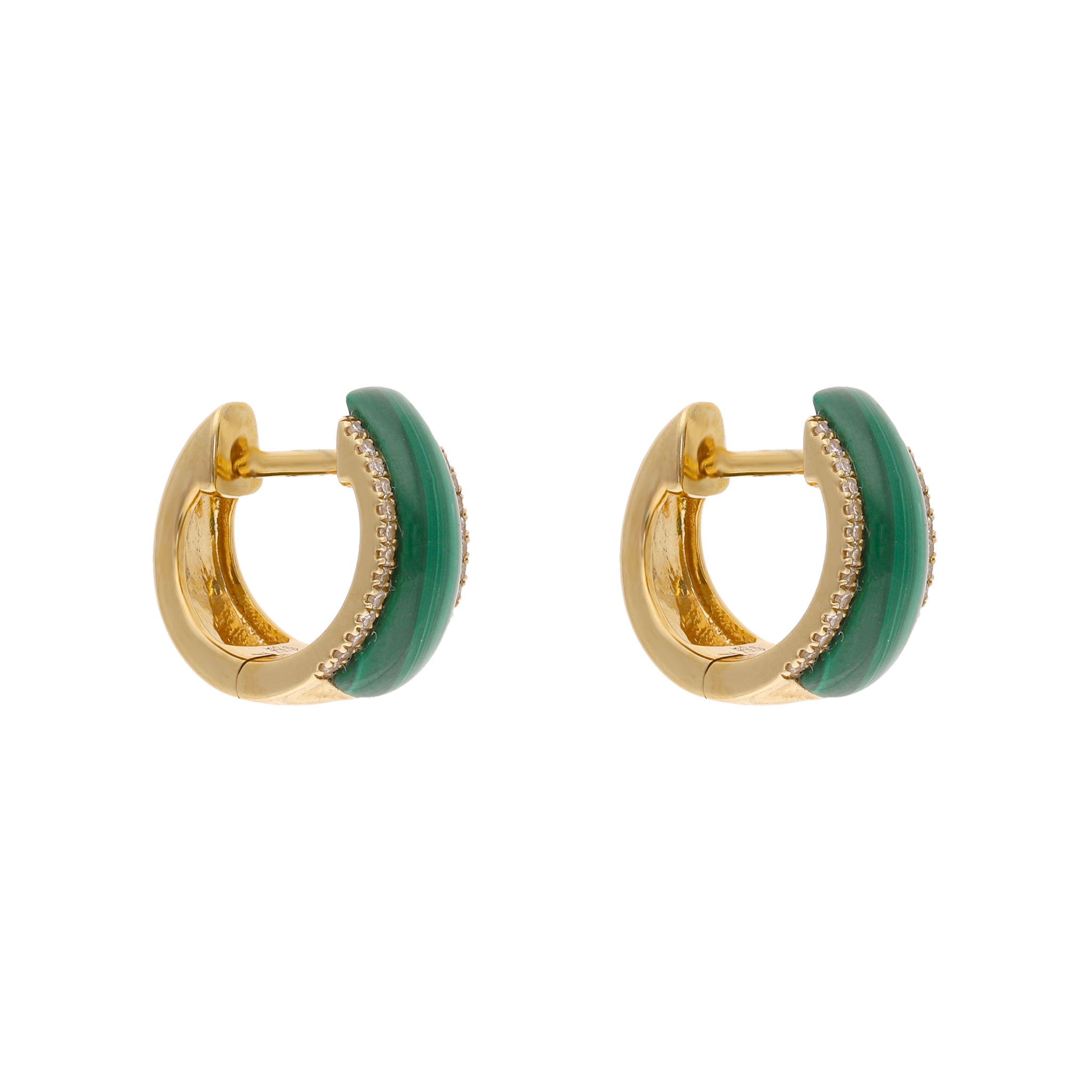Arracadas malaquita y brillantes 14K