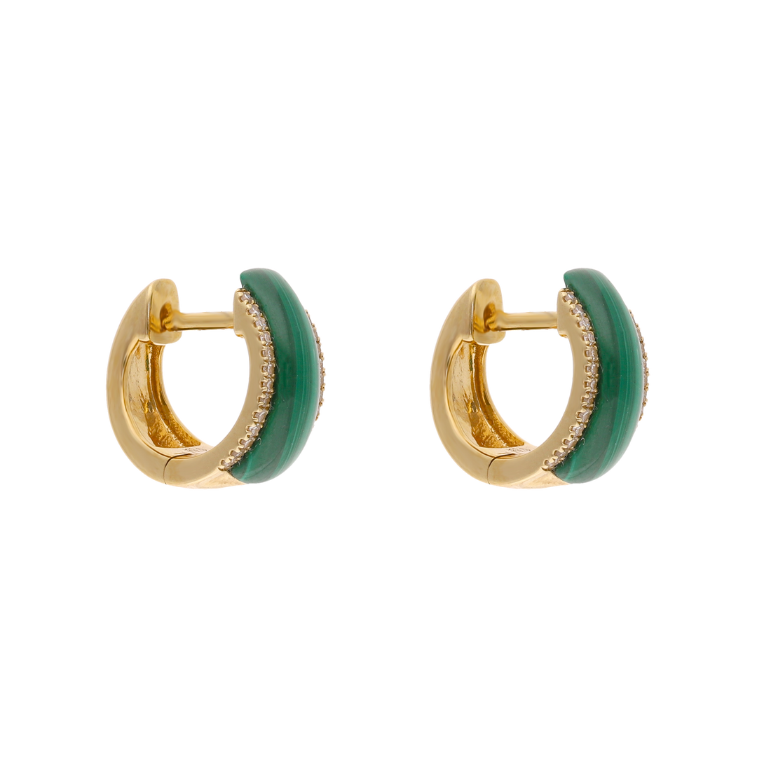 Arracadas malaquita y brillantes 14K