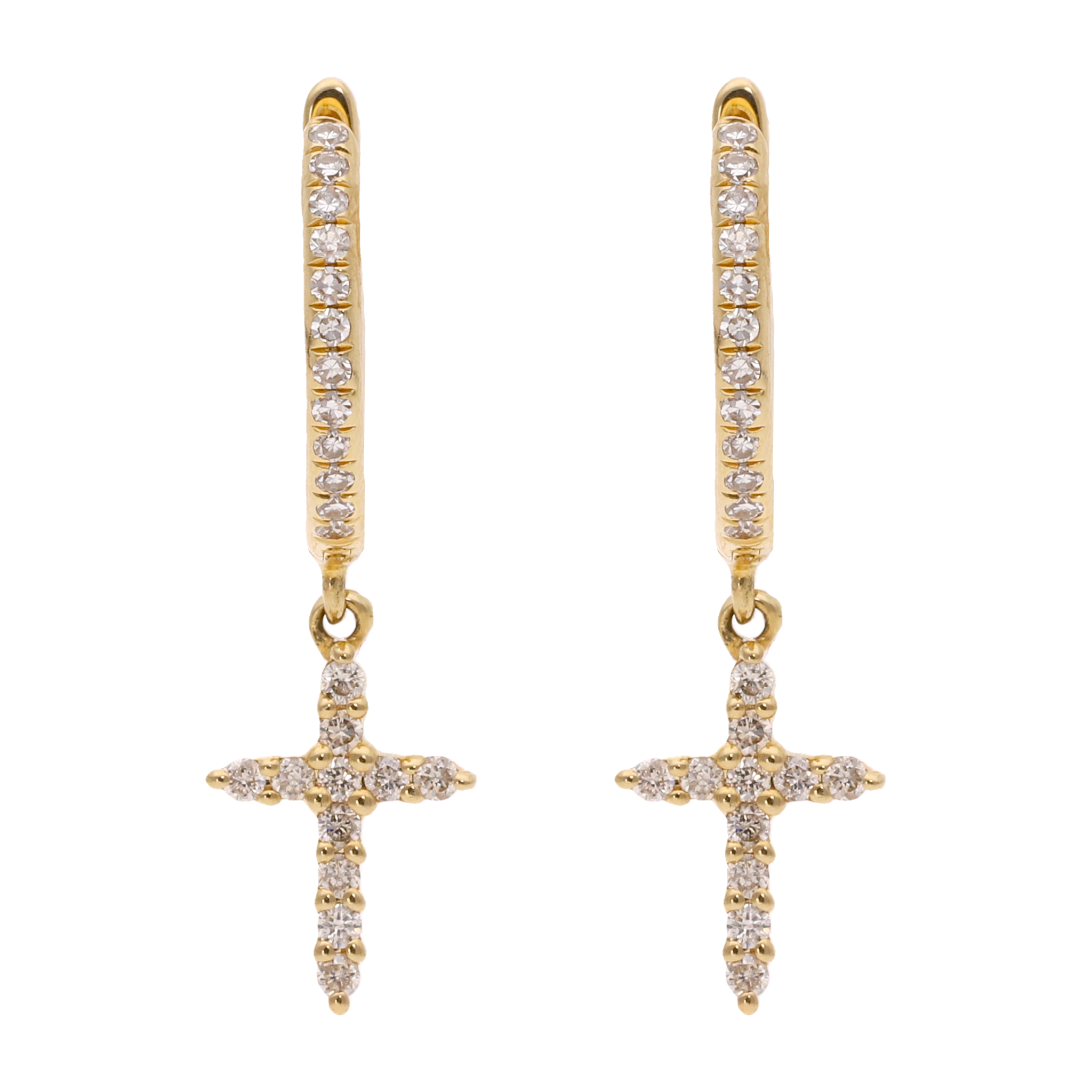 Huggies cruz colgante diamantes 14K
