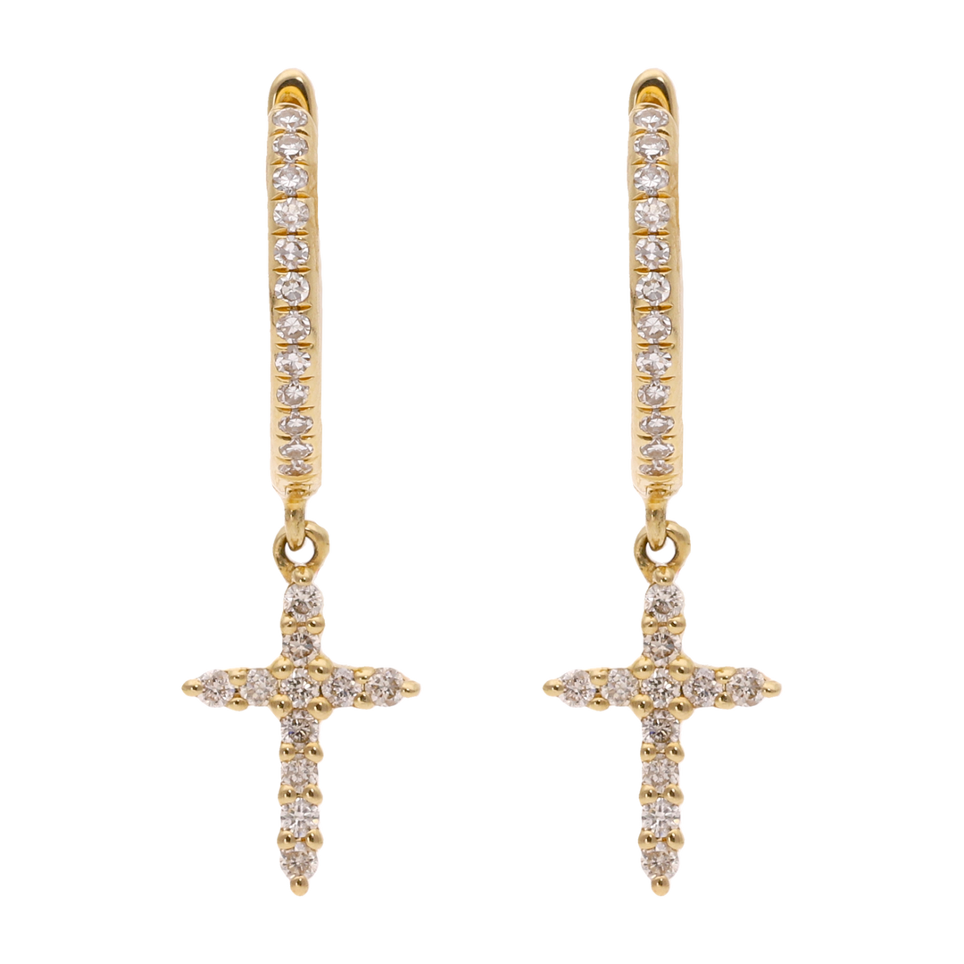 Huggies cruz colgante diamantes 14K