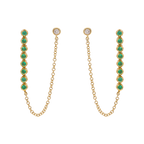 Broquel piercing tira esmeraldas y brillante 14K
