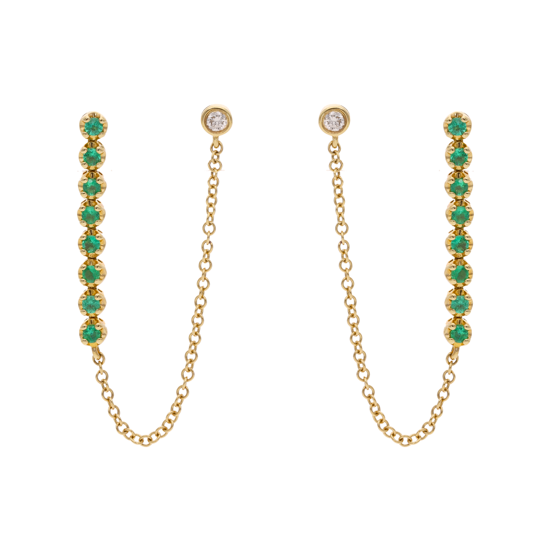 Broquel piercing tira esmeraldas y brillante 14K