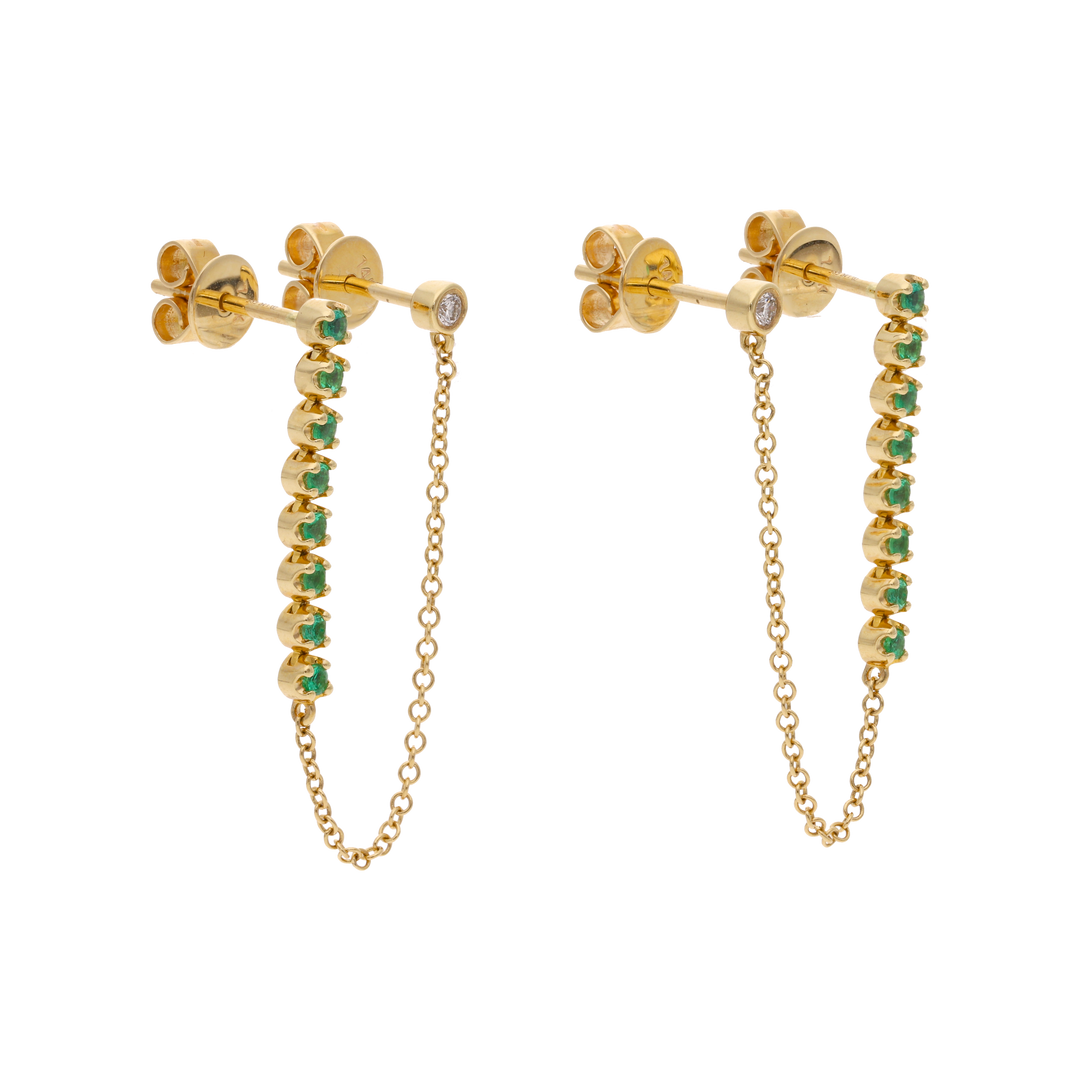 Broquel piercing tira esmeraldas y brillante 14K